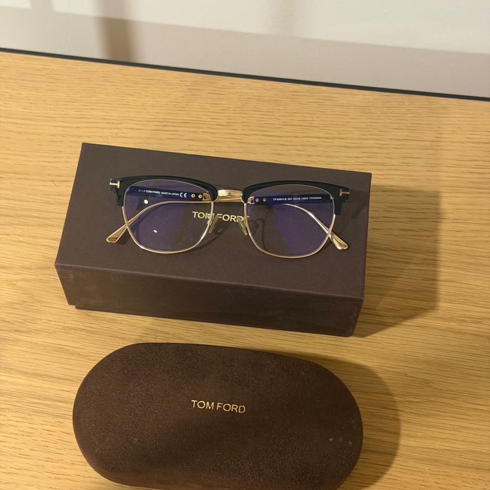 Tom Ford Men’s Black and Gold Semi-Rim Optical Glasses